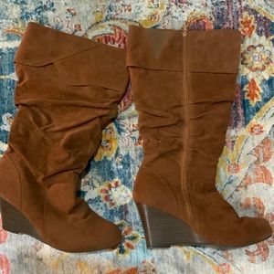 Faux suede wide calf boots